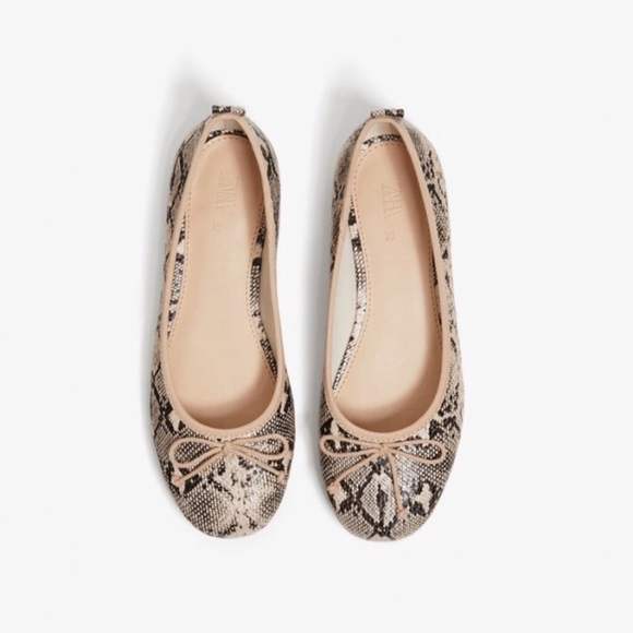 Zara NWT Snake Effect Print Ballerina Flats with Bow 4 36 Kids + Petite Feet - Picture 3 of 11